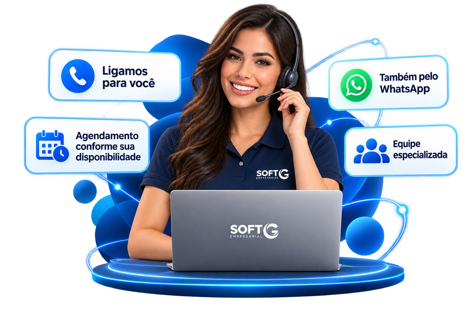 Atendimento SoftG: ligamos para você, também pelo WhatsApp